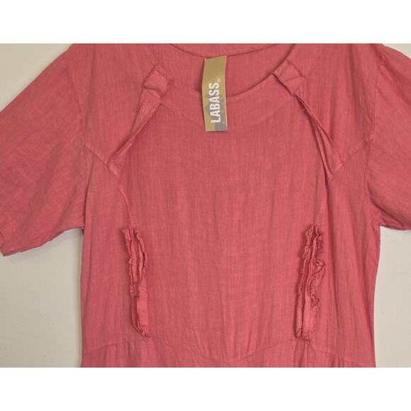 VTG La Bass Coral Linen Dress XL Oversized Statement Lagenlook ITALY NWT Artsy - Picture 6 of 16